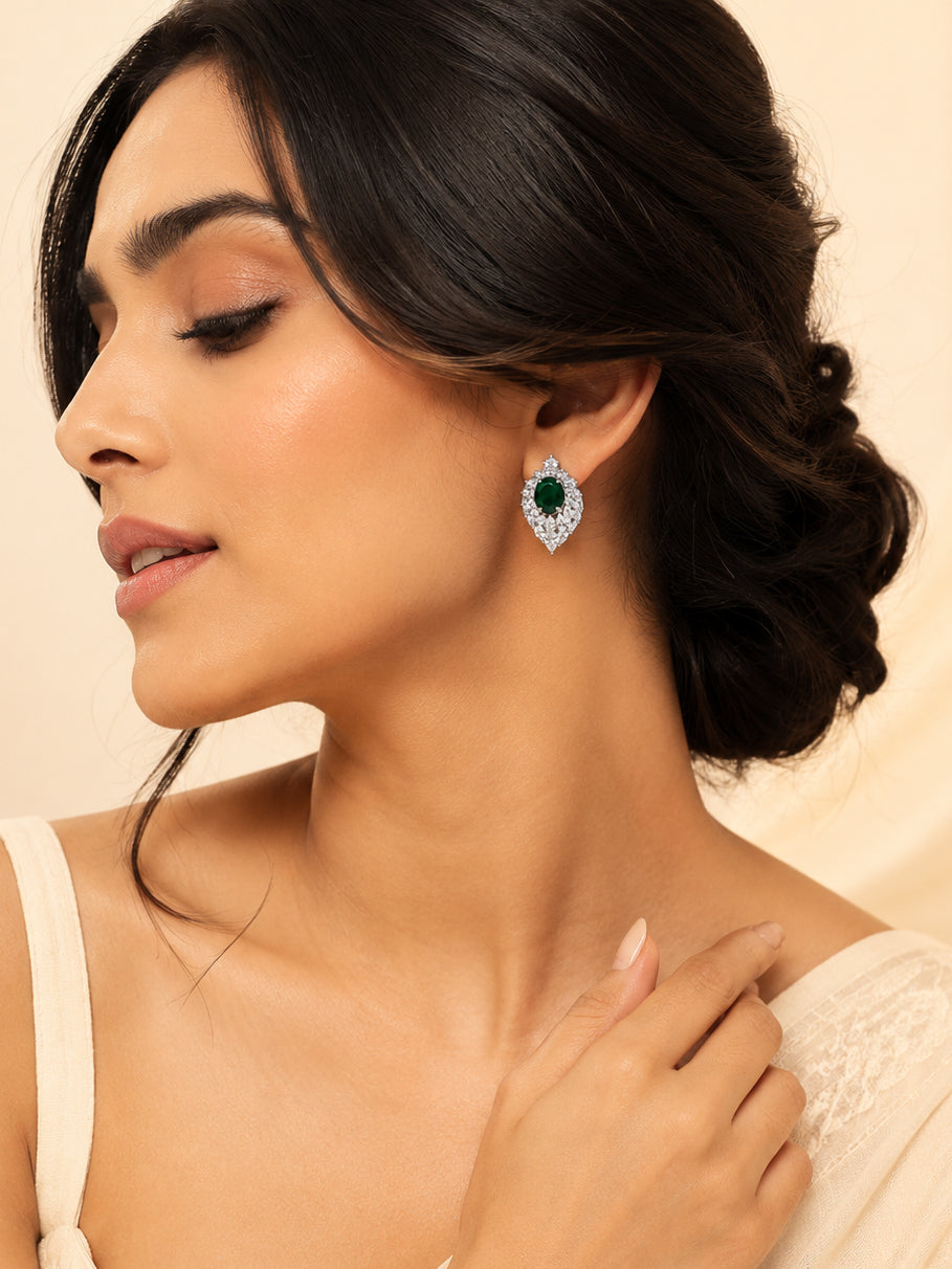 Aanura Red Oval Gemstone Pear Halo Stud Earrings