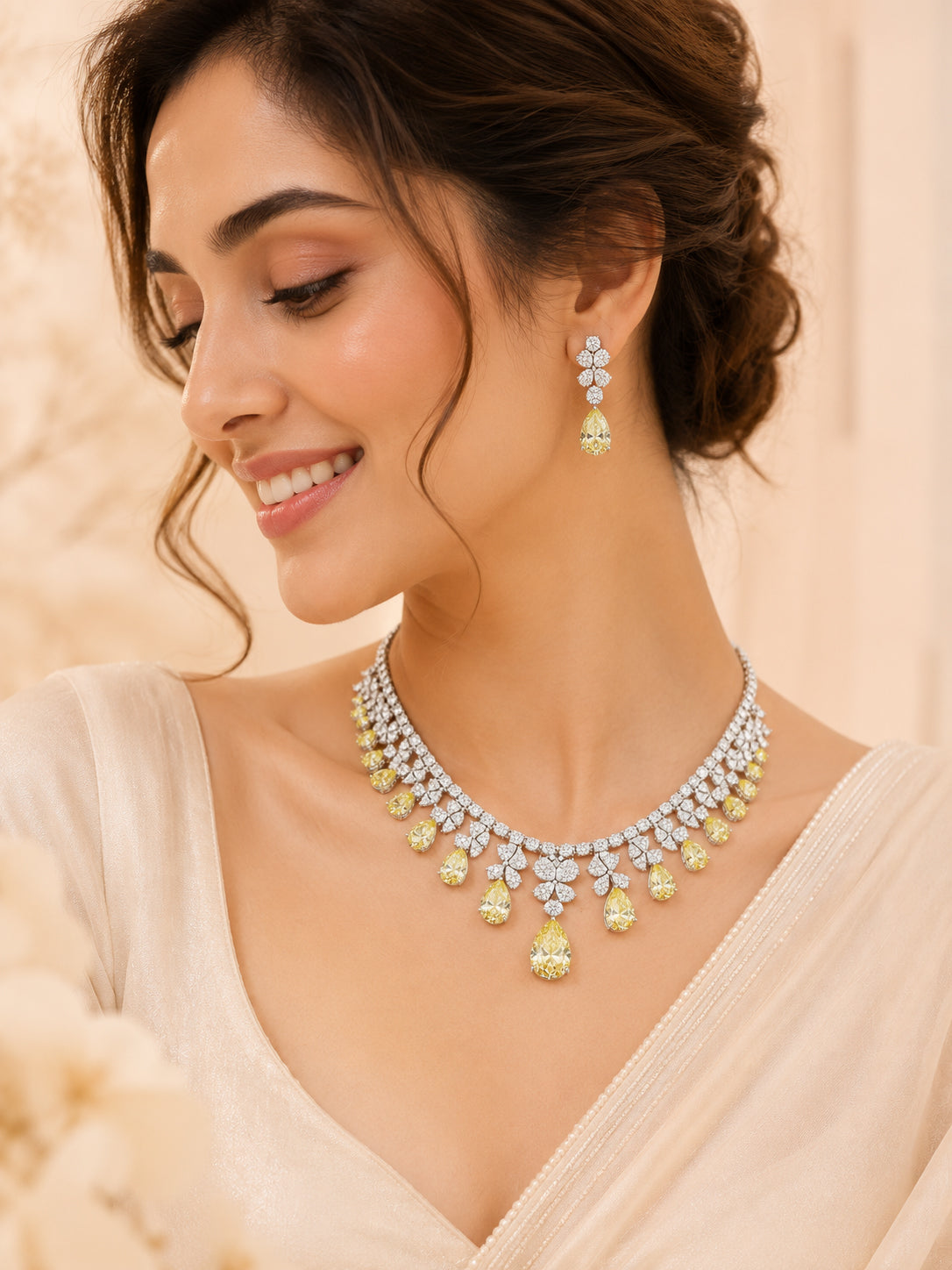 Aanura Ruby Teardrop Floral Necklace Set