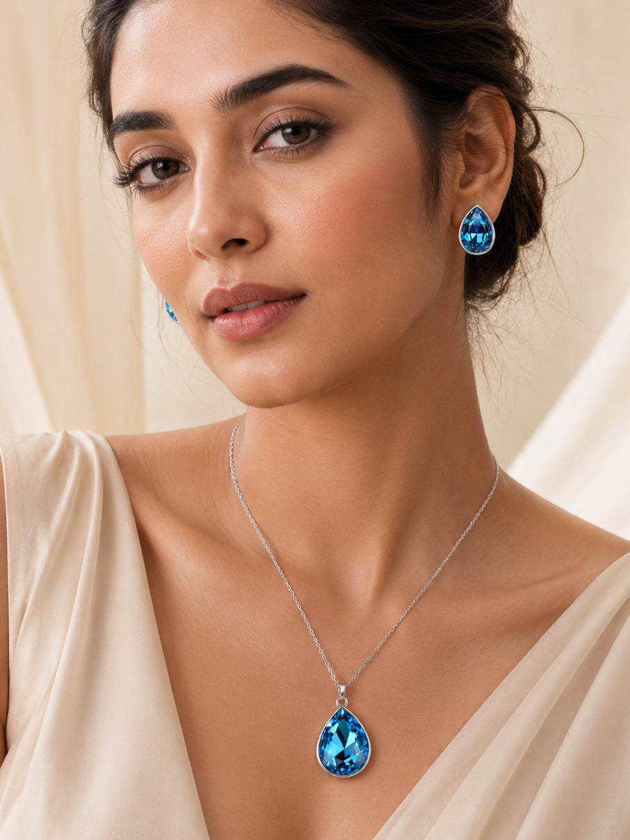 Aanura Crystal Teardrop Necklace & Earrings Set