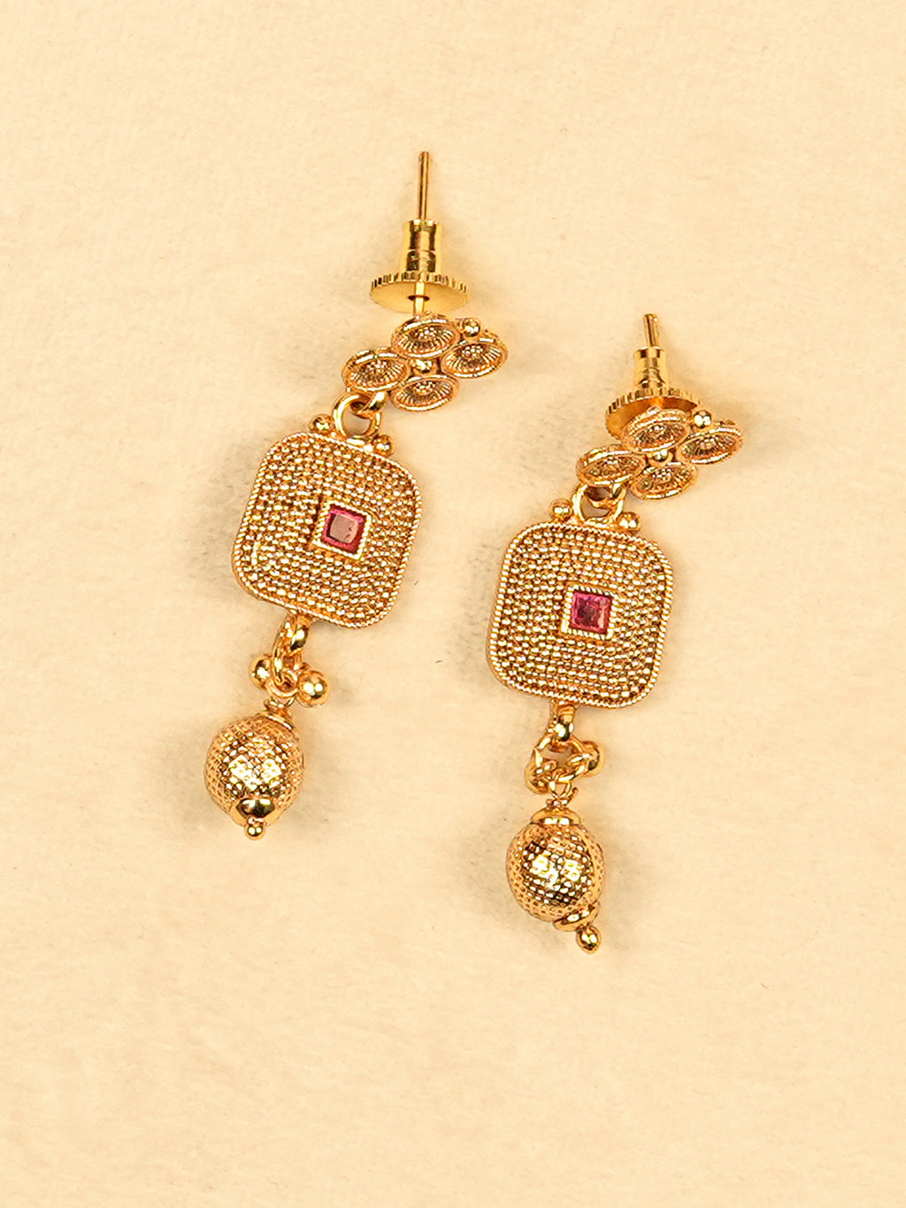 Aanura Gold Plated Ruby Grid Necklace Set