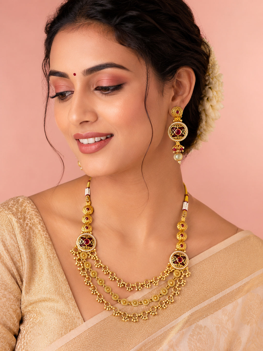 Aanura Gold-Plated Layered Necklace & Earrings Set