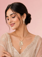 Aanura White Leaf Pendant Necklace & Earrings