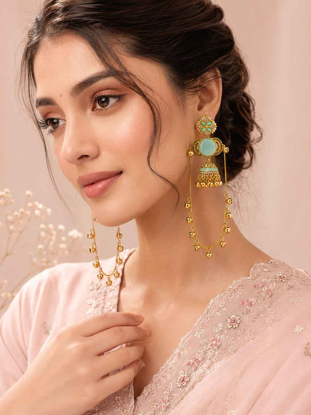 Aanura Gold Plated Stone Earrings with Brass