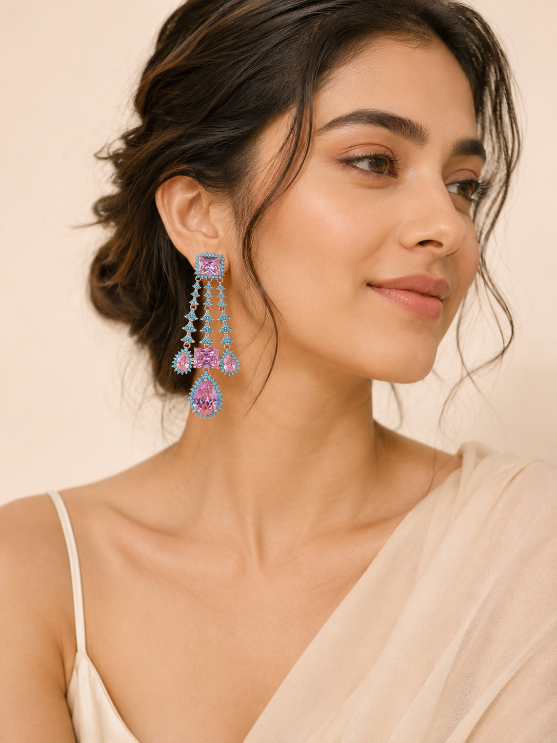 Aanura Pink Sapphire Cascade Drop Earrings