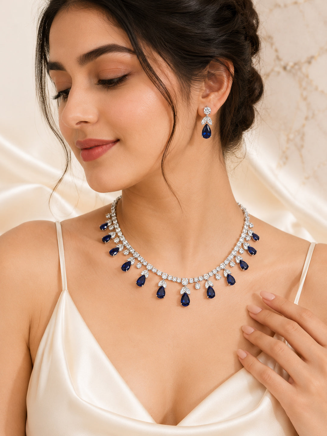 Aanura Purple Teardrop Crystal Necklace Set with Earrings