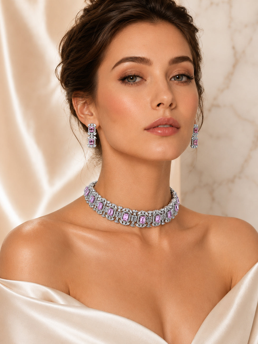 Aanura Green Emerald Choker Necklace Set