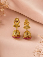 Aanura Temple Earrings with Red Stone Drop