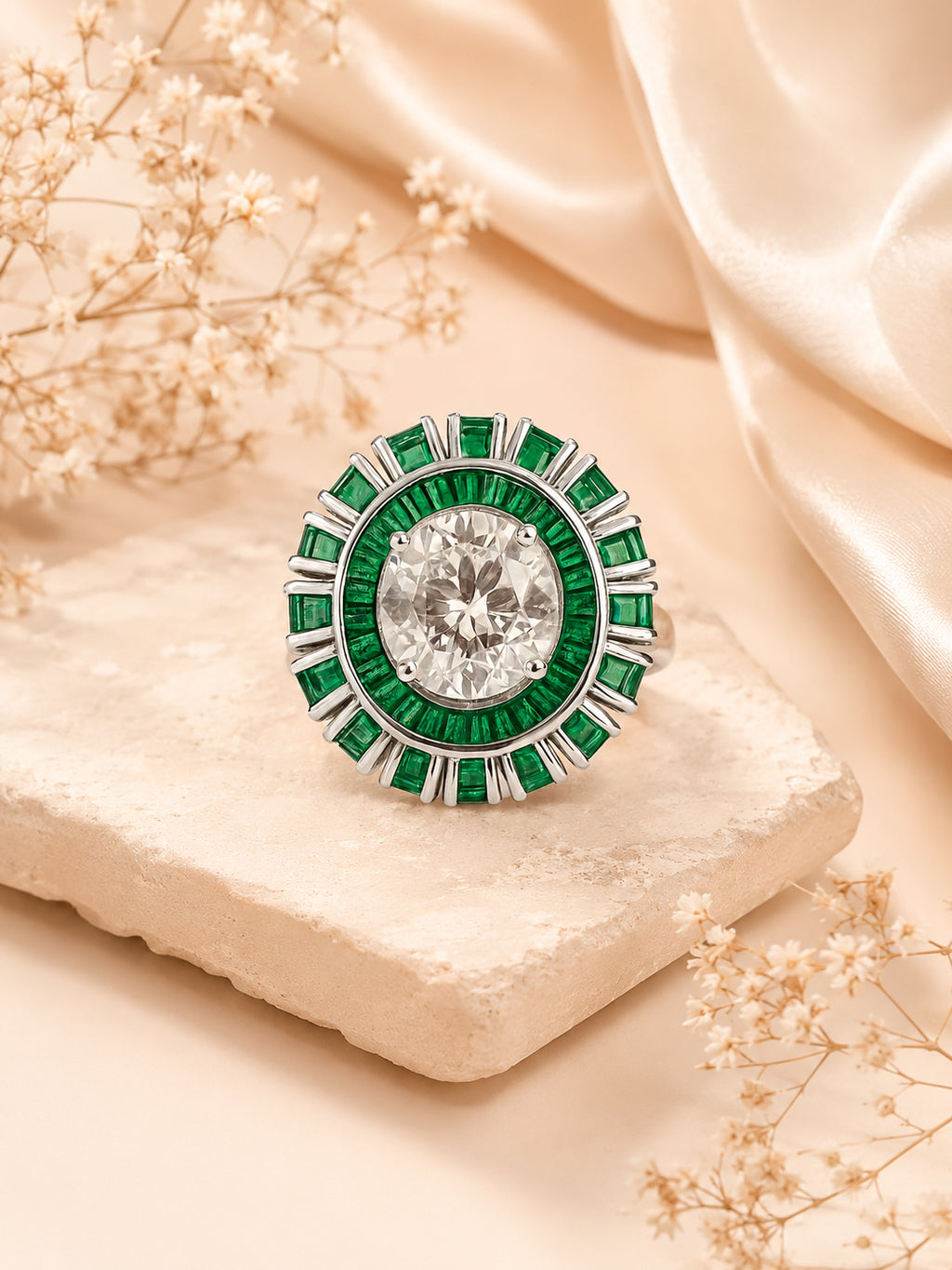 Rhodium Plated Emerald Band Anti-Tarnish Waterproof Ring