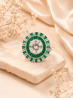 Rhodium Plated Emerald Band Anti-Tarnish Waterproof Ring