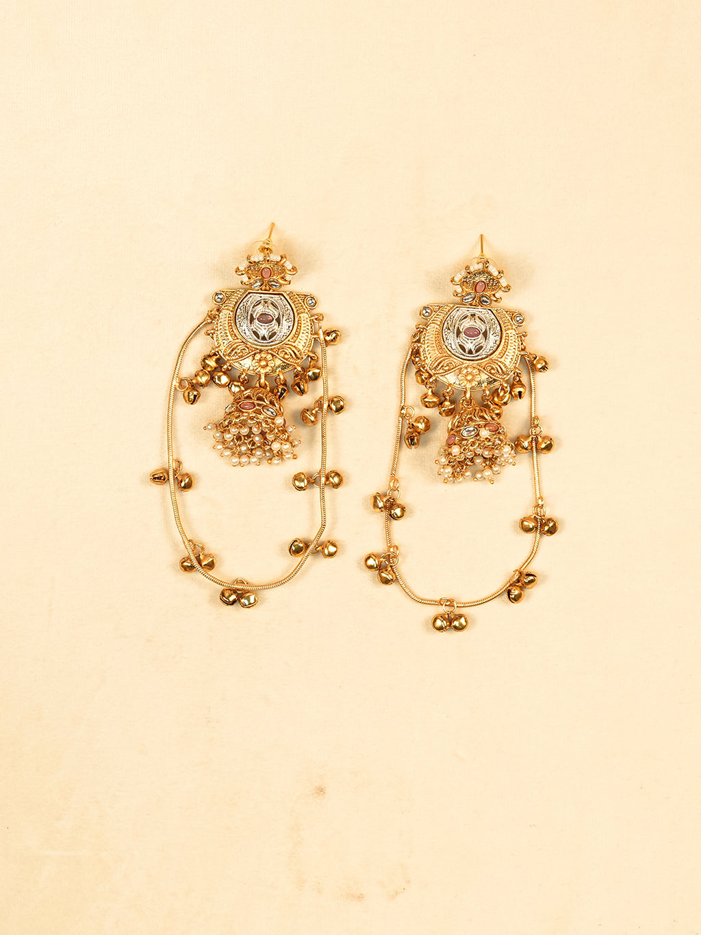 Aanura Gold Plated Temple Statement Earrings