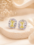 Aanura Yellow Radiant Floral Halo Stud Earrings