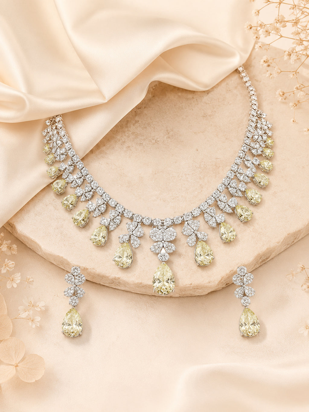 Aanura Ruby Teardrop Floral Necklace Set