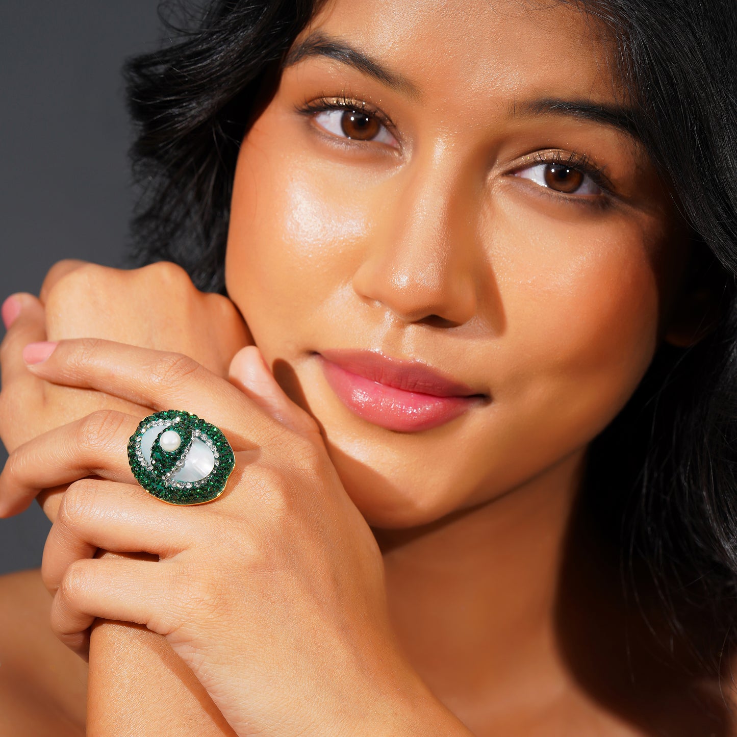 Aanura Gold Stainless Steel Pearl Statement Ring