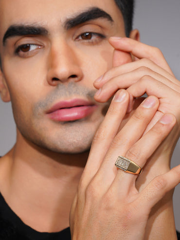 Aanura Gold-Plated Crystal Grid Ring For Men's