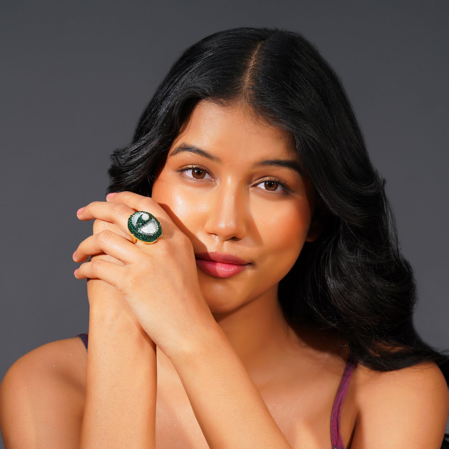 Aanura Gold Stainless Steel Pearl Statement Ring