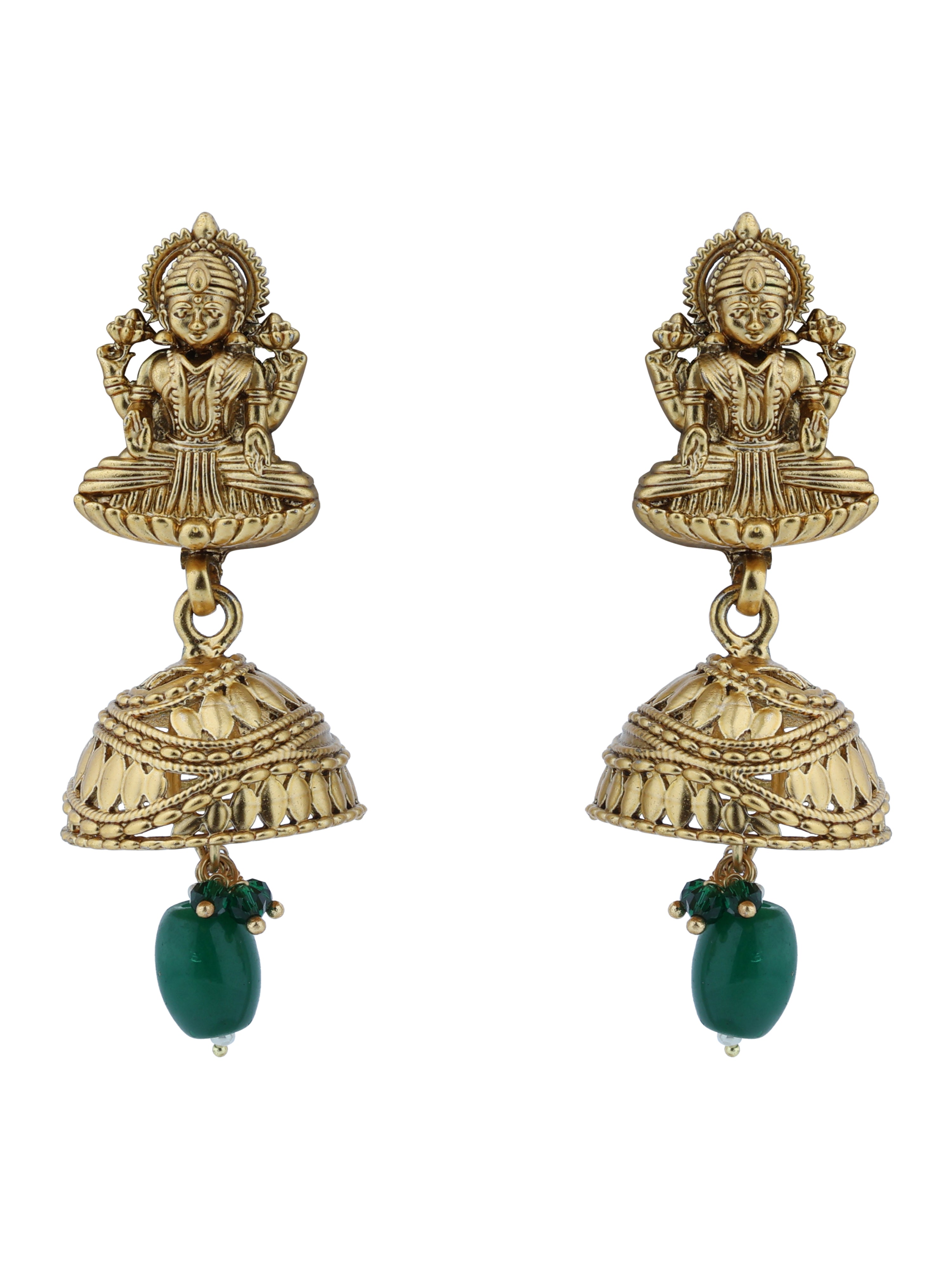 Aanura Temple Earrings with Red Stone Drop