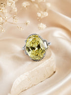 Rhodium Plated Vintage Yellow Gem Anti-Tarnish Waterproof Ring