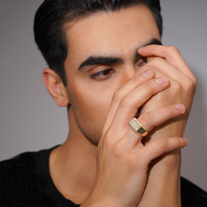 Aanura Gold-Plated Crystal Grid Ring For Men's