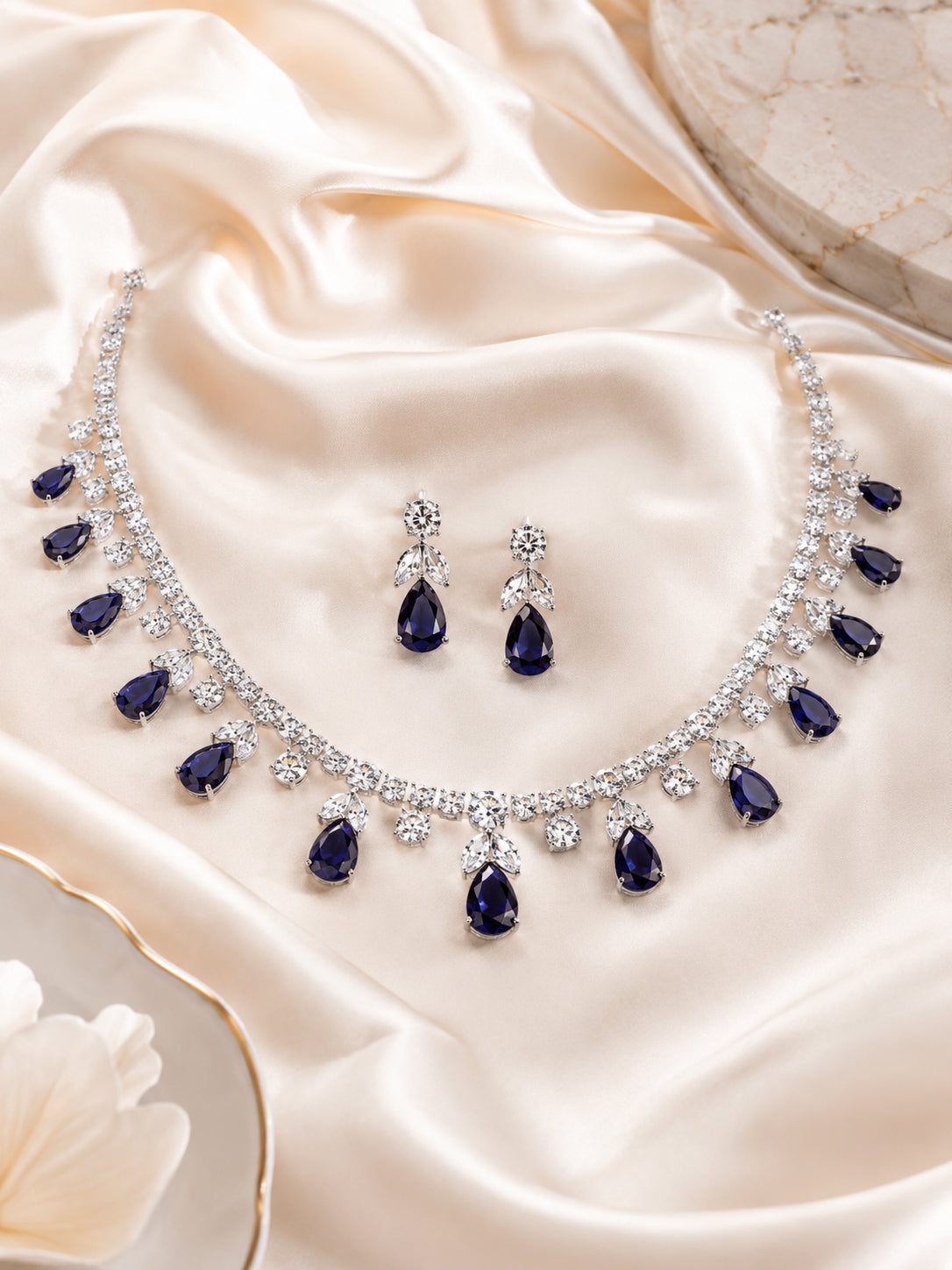 Aanura Purple Teardrop Crystal Necklace Set with Earrings