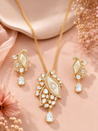 Aanura White Leaf Pendant Necklace & Earrings