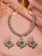 Aanura Royal Green Kundan Bridal Necklace with Earrings