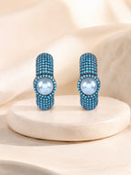 Aanura Purple Pavé Pearl Hoop Earrings