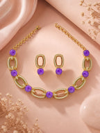 Aanura Gold-Plated Purple Stone Necklace Set