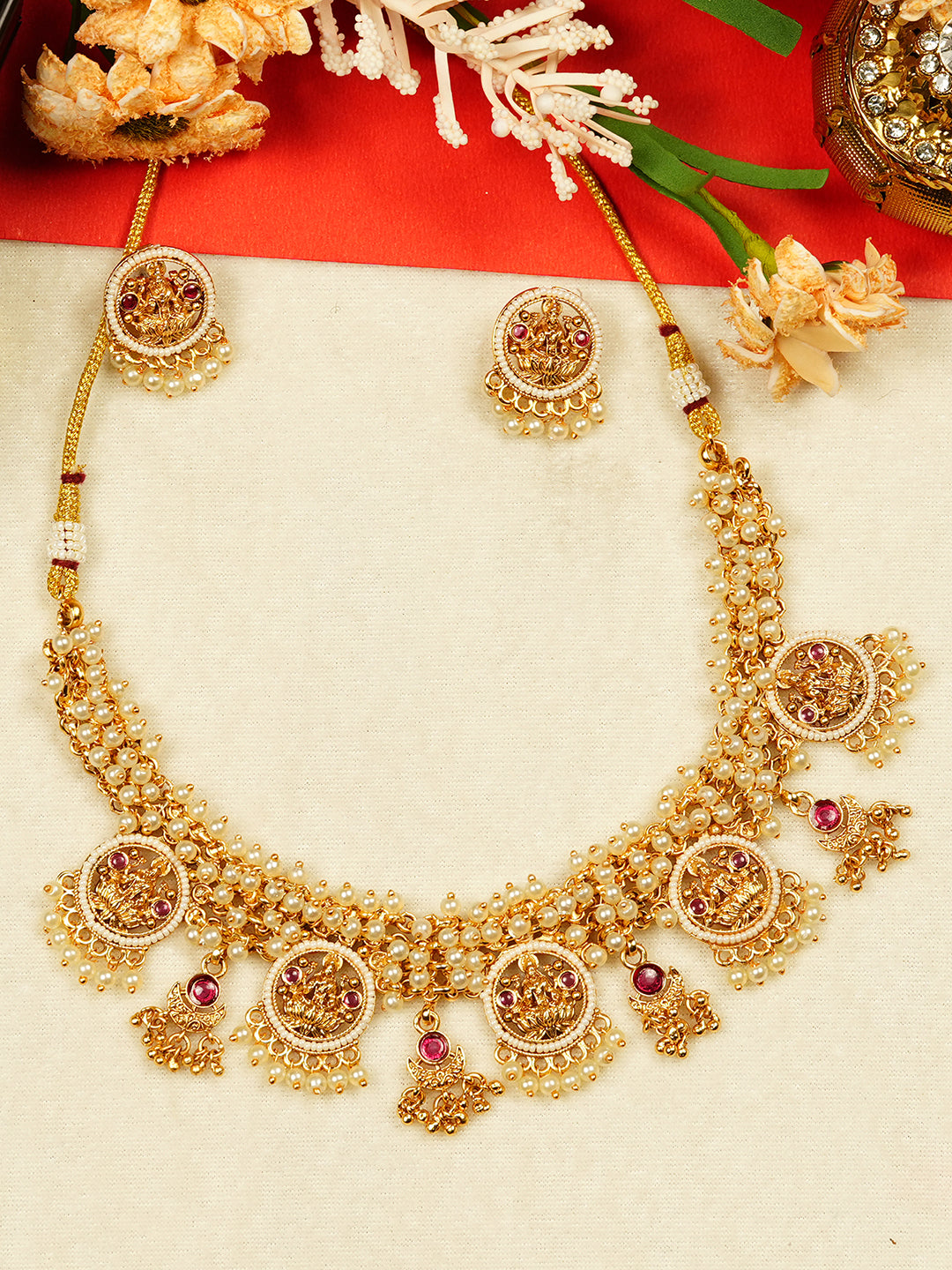 Aanura Traditional Necklace Set in Gold-Plated Finish
