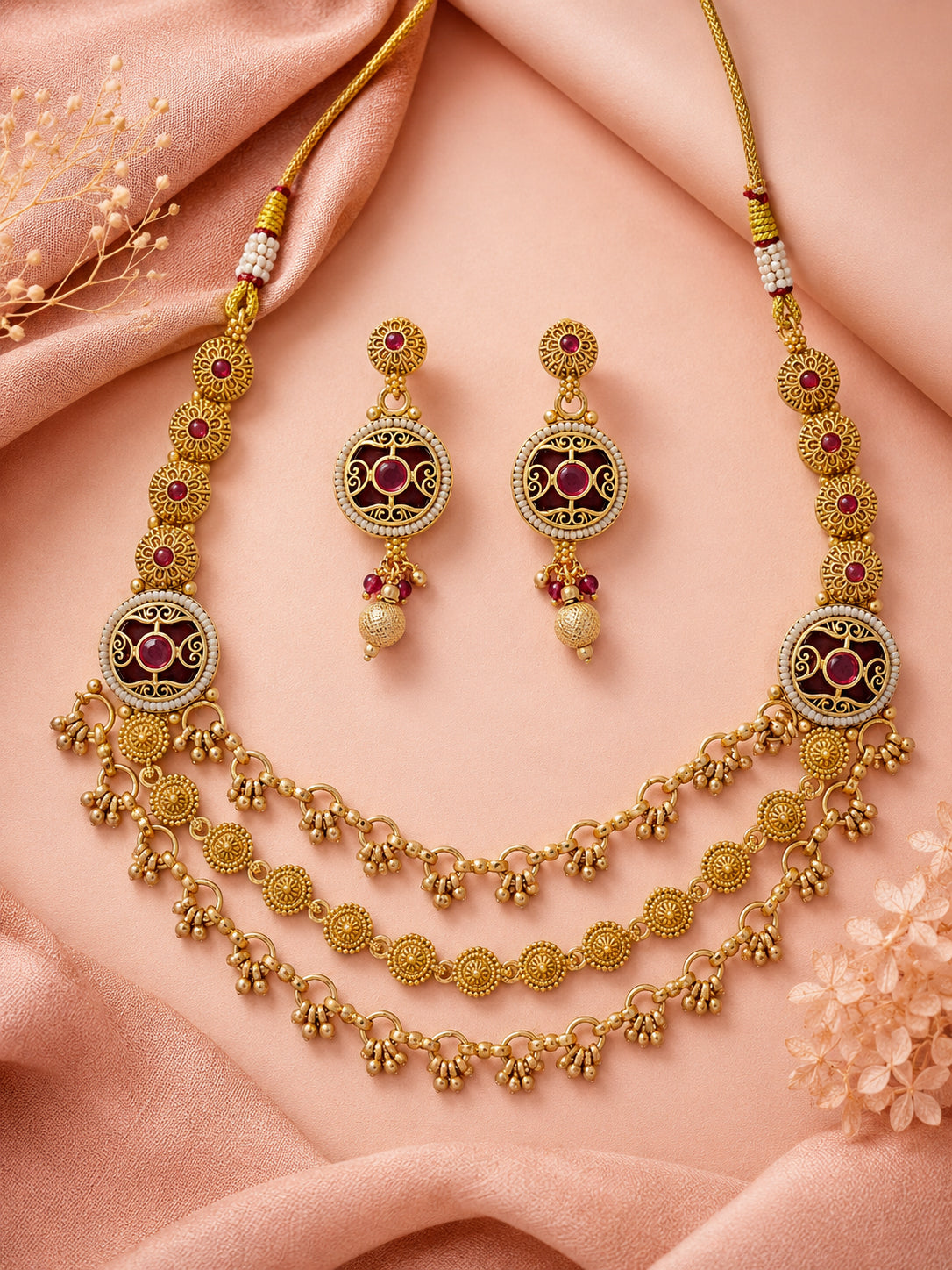 Aanura Gold-Plated Layered Necklace & Earrings Set