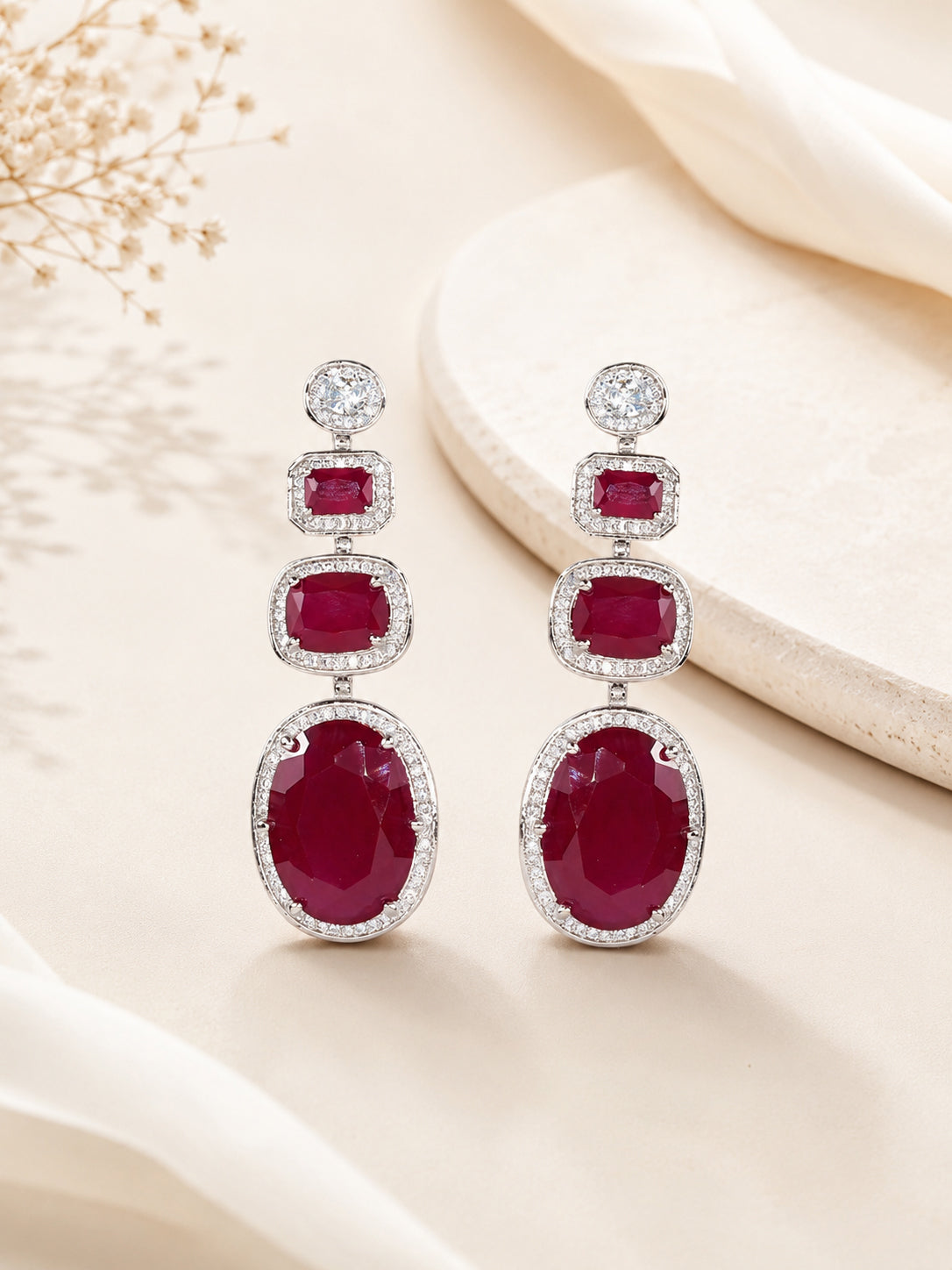 Emerald Cascade Triple Dangle Earrings