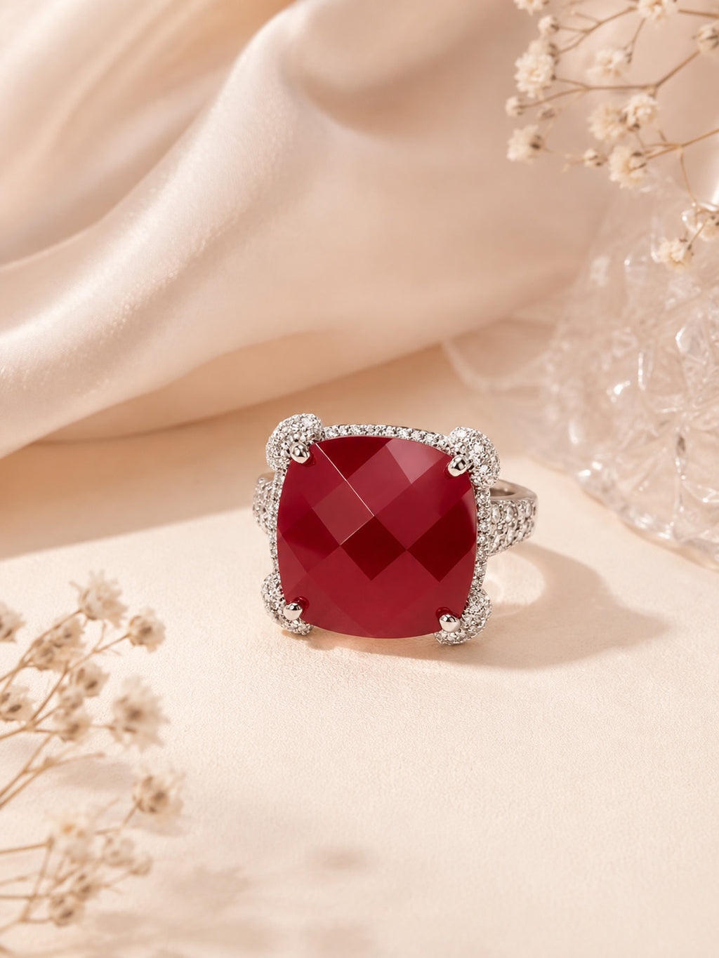 Rhodium Plated Purple Pavé Anti-Tarnish Waterproof Ring