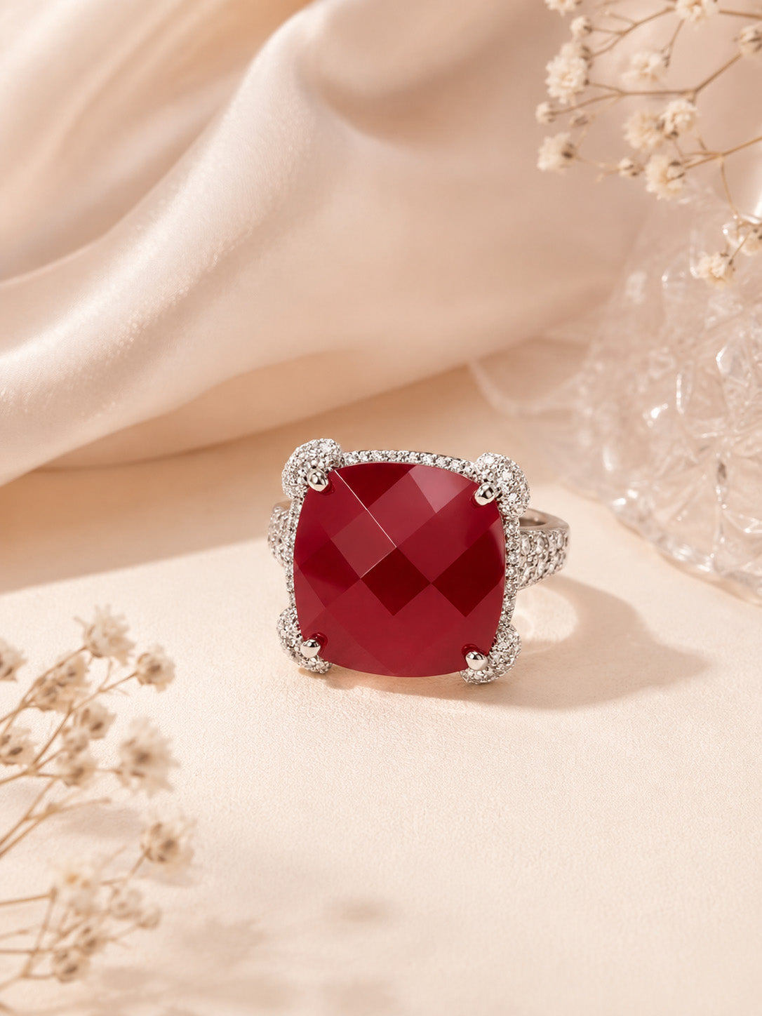 Rhodium Plated Purple Pavé Anti-Tarnish Waterproof Ring