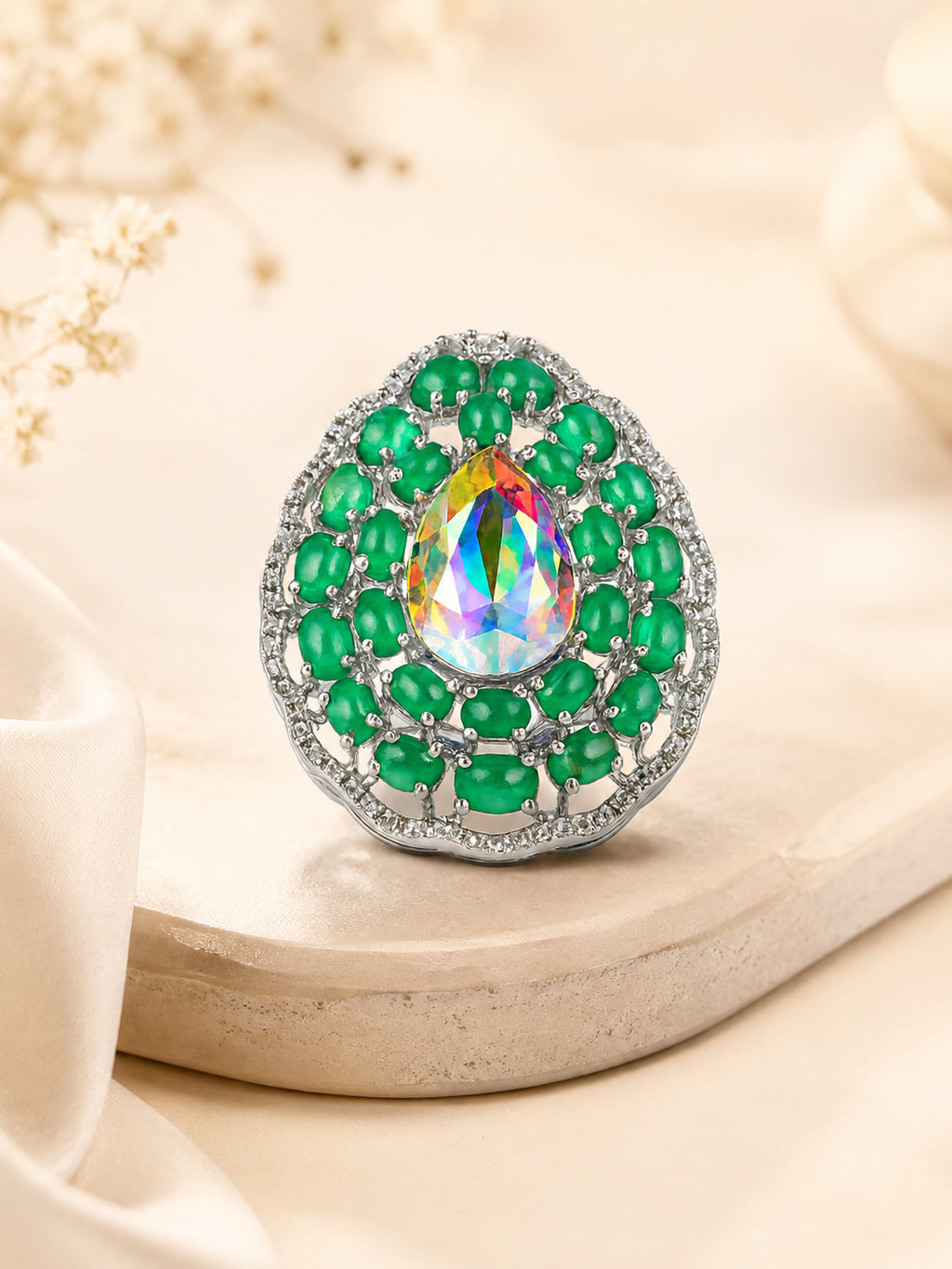 Rhodium Plated Iridescent Halo Anti-Tarnish Waterproof Ring
