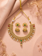 Aanura Gold-Plated Kundan Necklace & Earrings Set