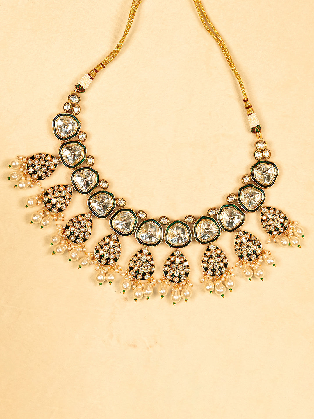 Aanura Gold Traditional Necklace Set With Earrings