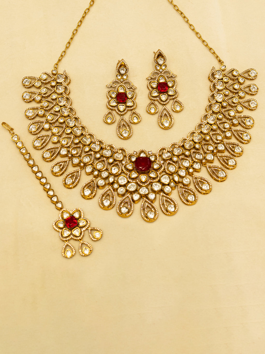 Aanura Bridal Emerald Kundan Necklace with Tikka Set