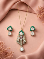 Aanura Lotus Motif Long Necklace Set with Earrings
