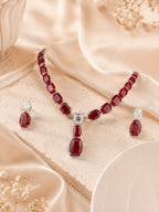 Aanura Deep Red Drop Crystal Necklace Set Stainless Steel