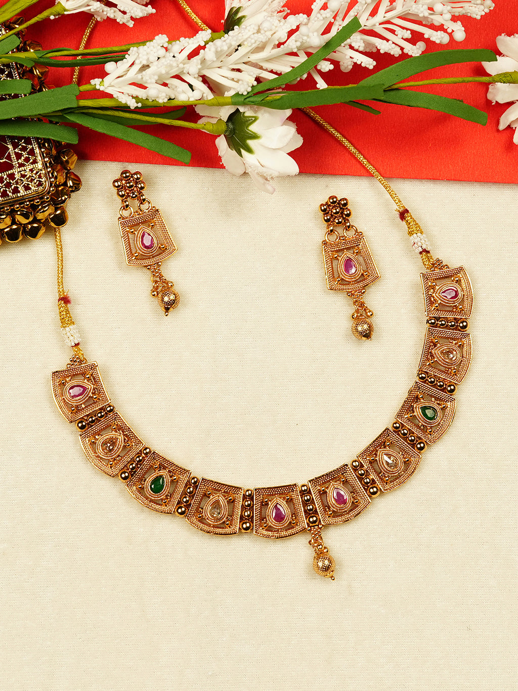 Aanura Gold Plated Heritage Panel Necklace Set