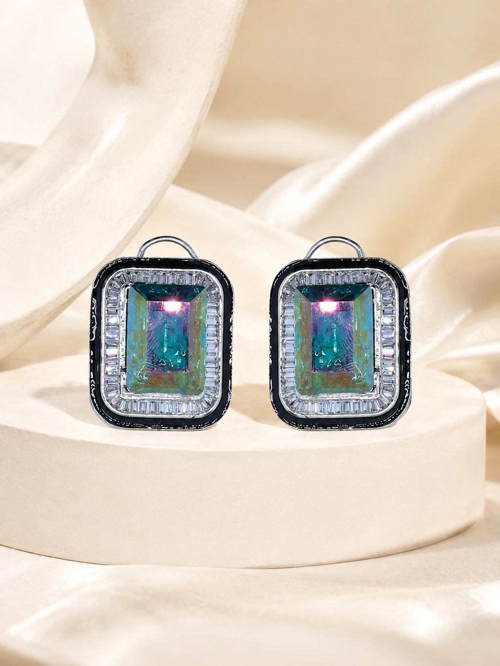 Aanura Champagne Rectangular Stud Earrings