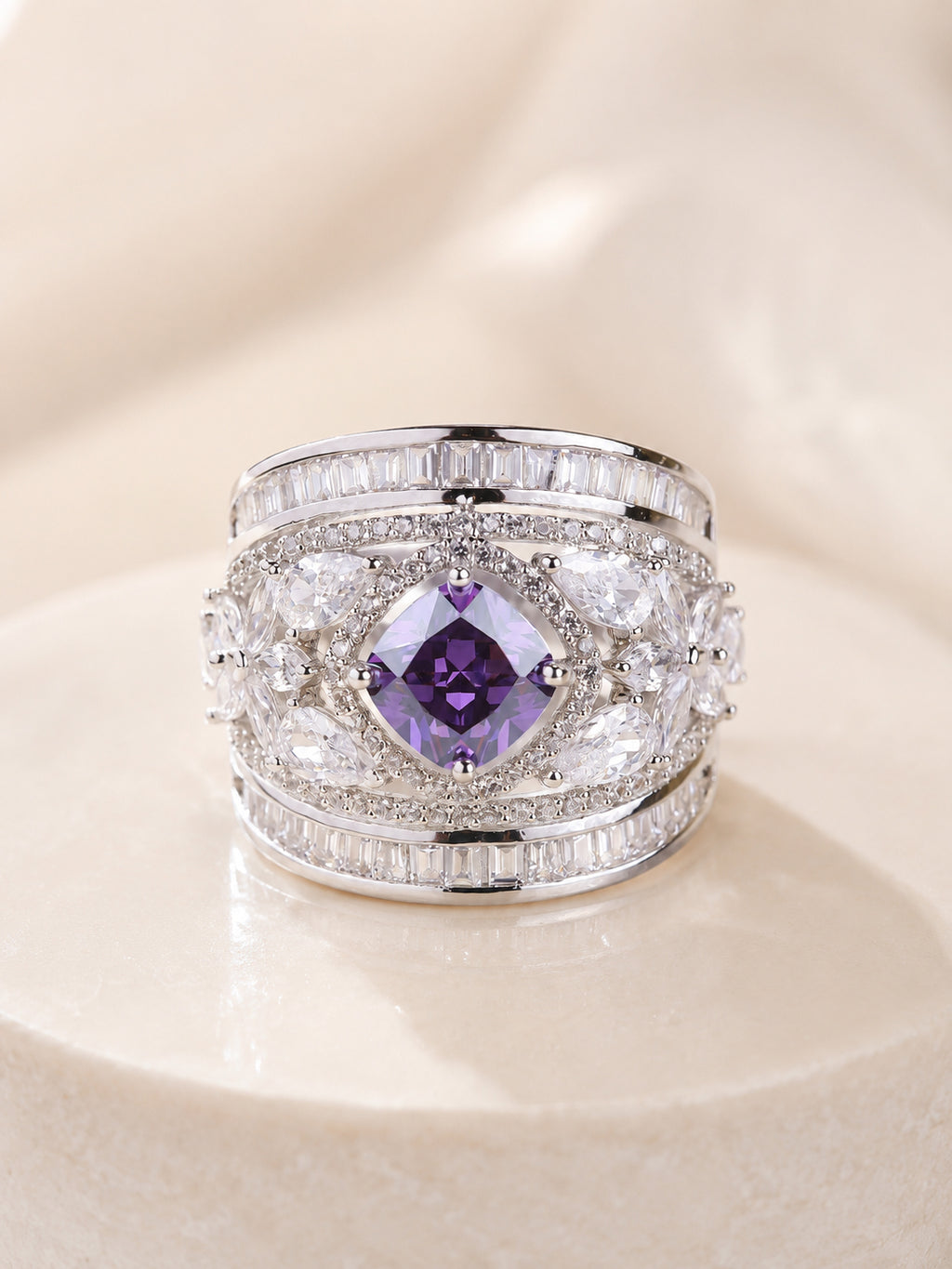 Rhodium Plated Multi Crystal Anti-Tarnish Waterproof Ring