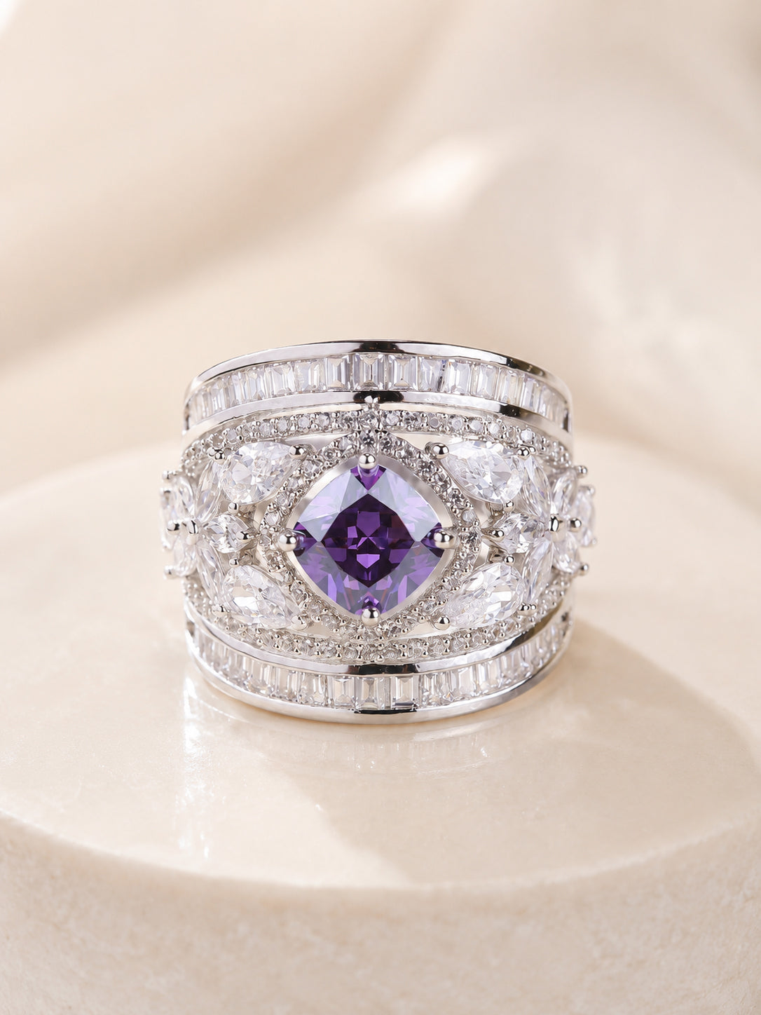 Rhodium Plated Multi Crystal Anti-Tarnish Waterproof Ring
