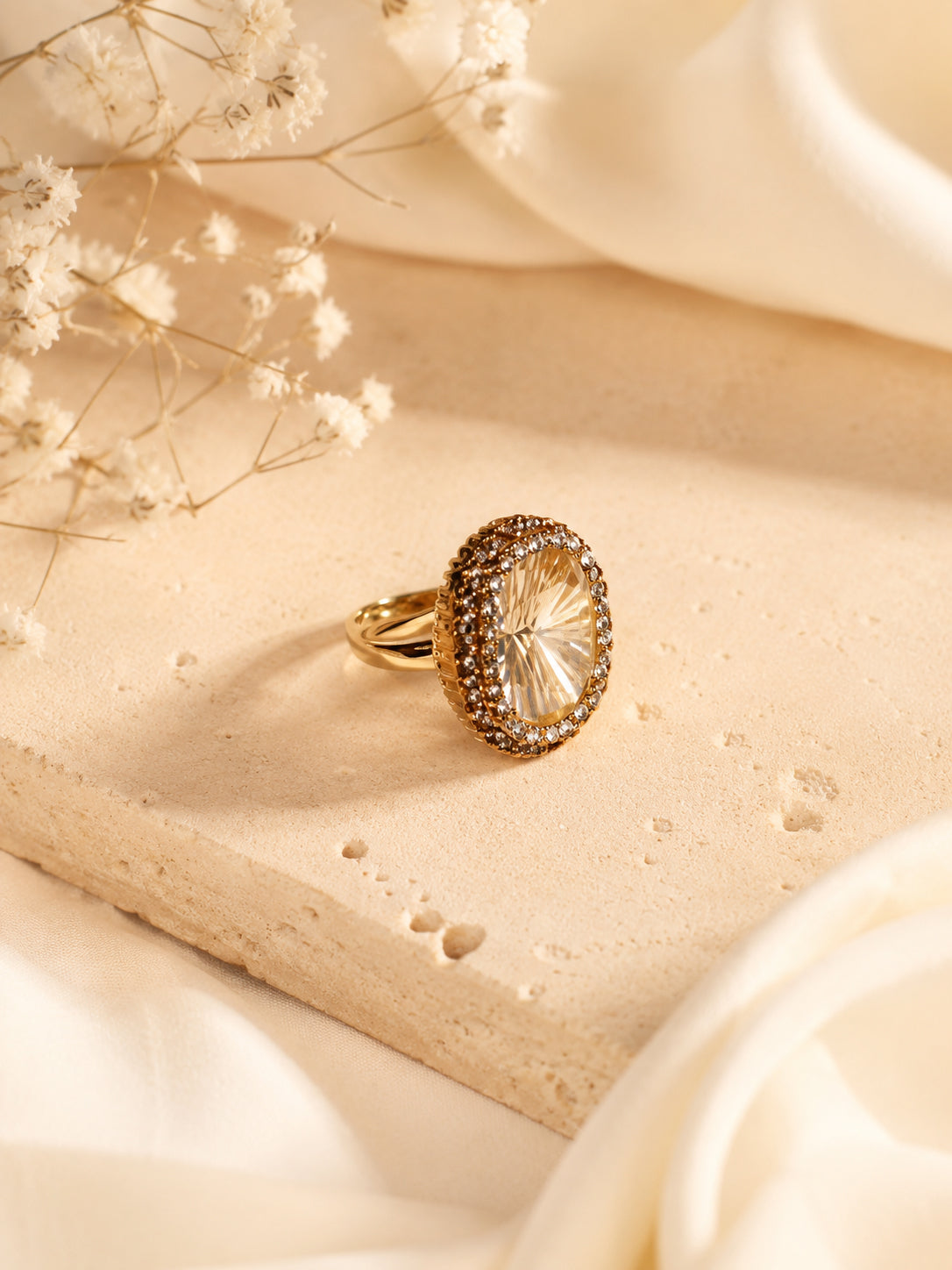 18K Gold Plated Crystal Statement Anti-Tarnish Waterproof Ring