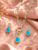 Aanura Red Stone Chain-Link Necklace with Earrings
