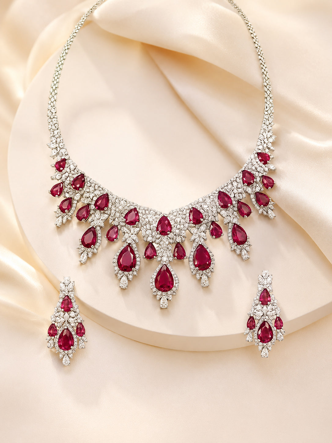 Aanura Yellow Teardrop Floral Necklace Set Stainless Steel