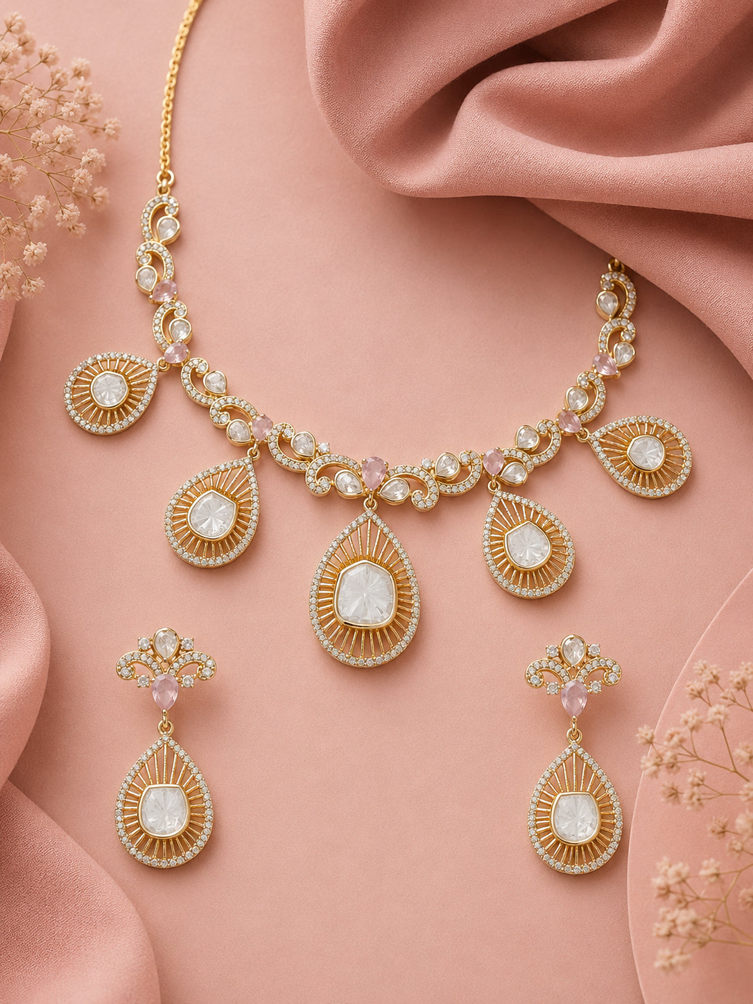 Aanura Pear Drop Necklace & Earrings with Stones