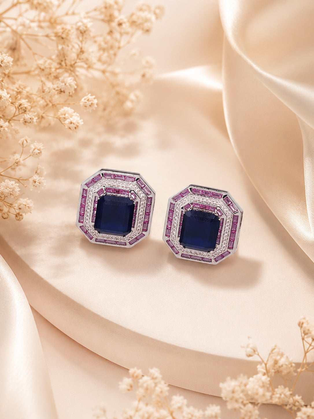 Aanura Ruby & Emerald Octagon Stud Earrings