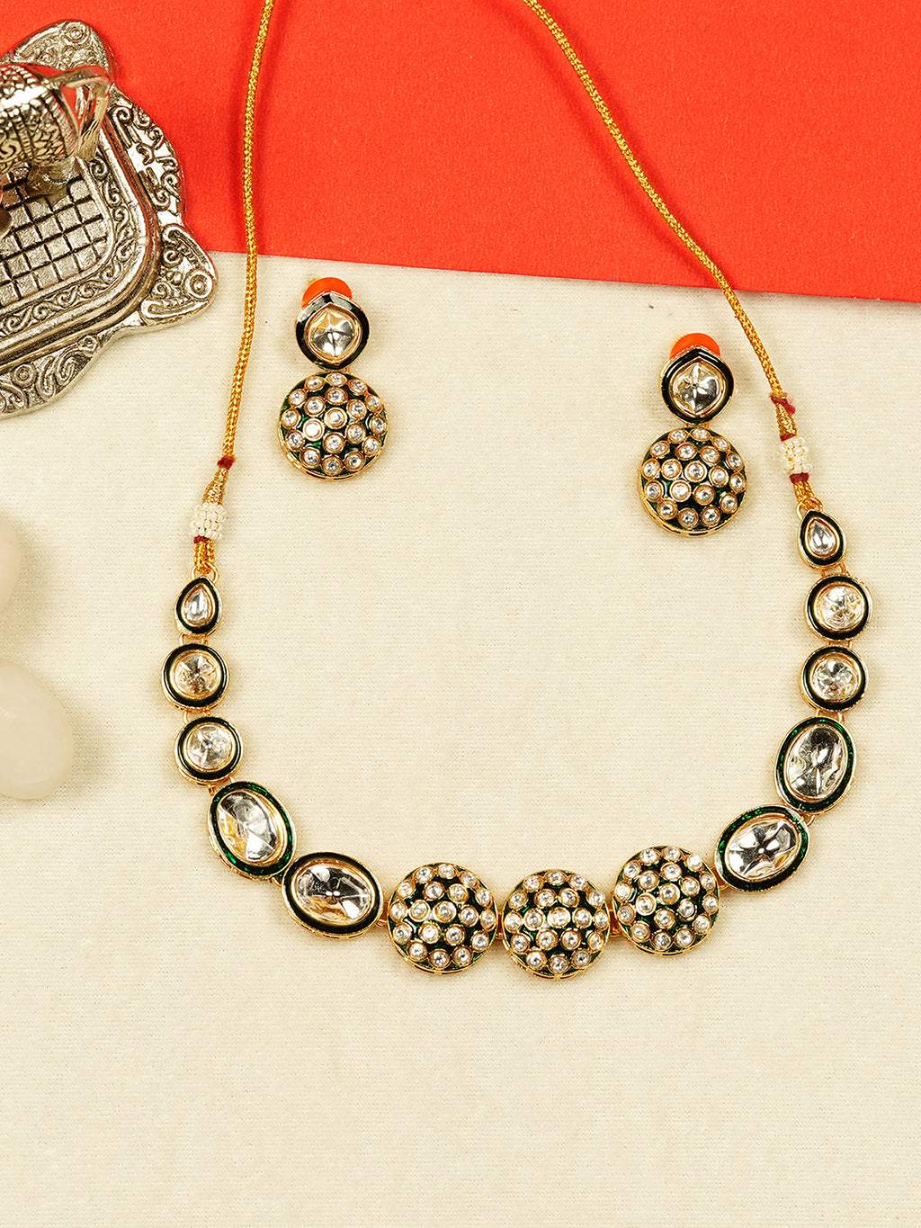 Aanura Gold Traditional Necklace & Earring Set