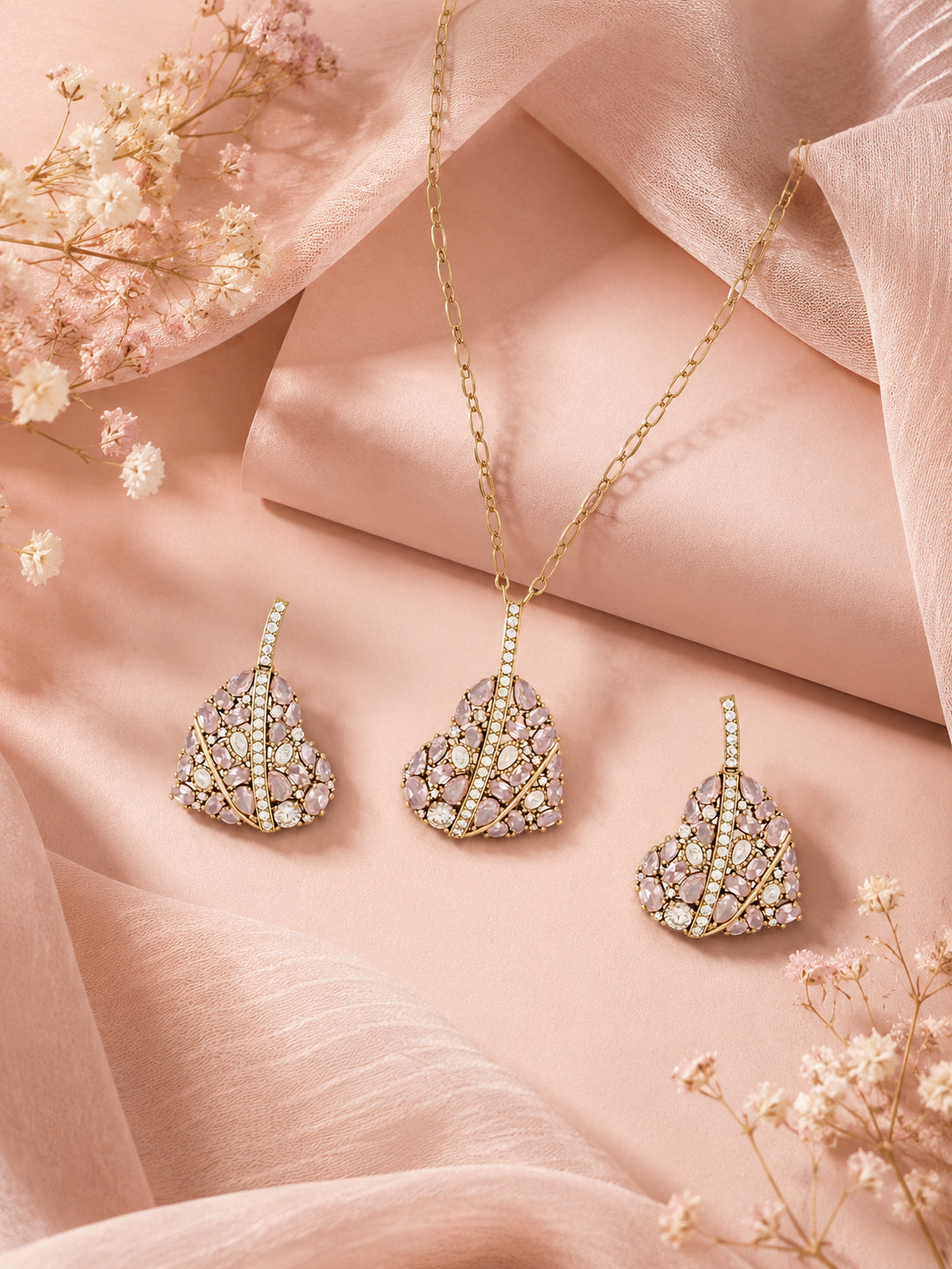 Aanura Green Leaf Pendant Necklace & Earrings