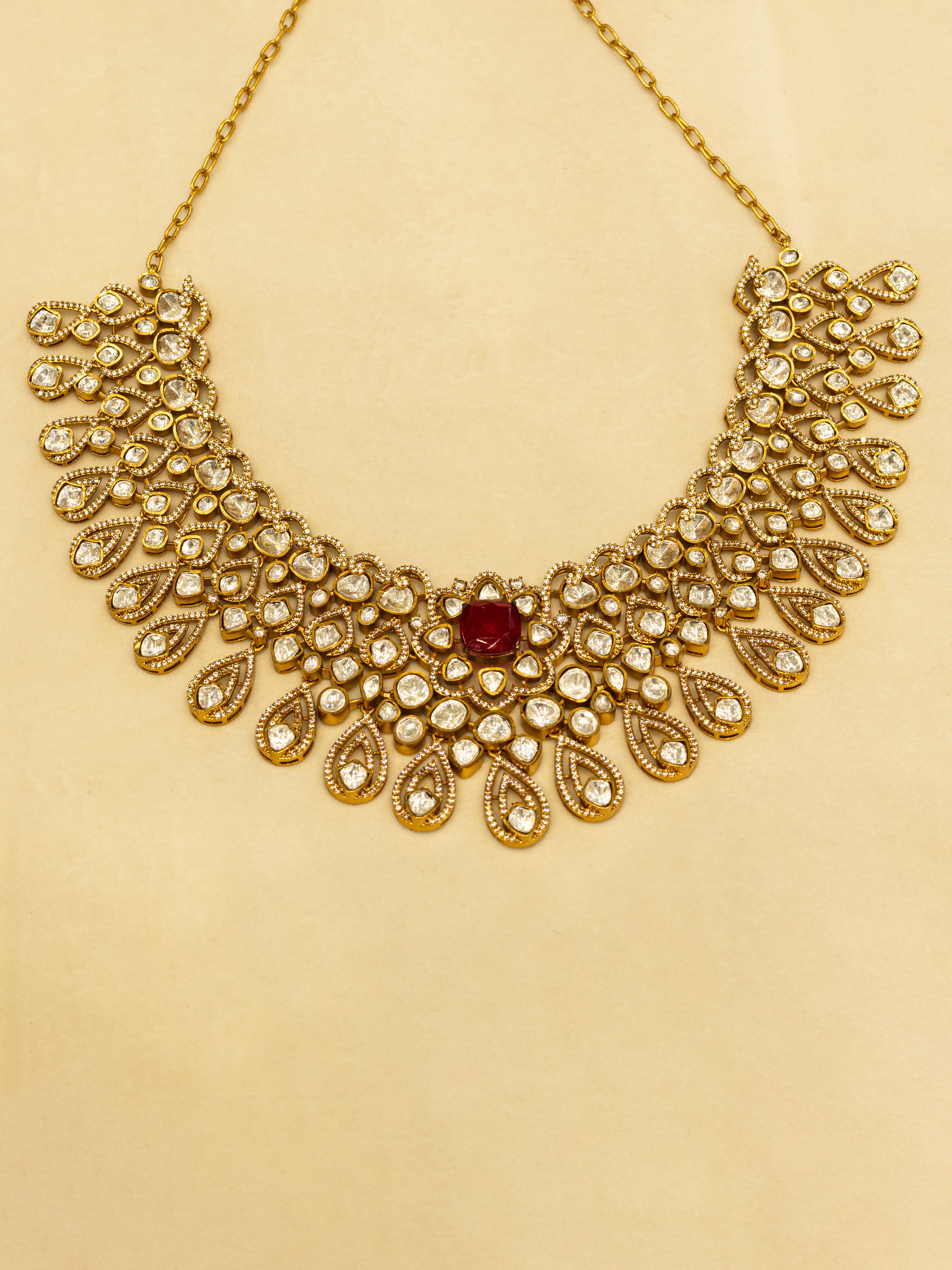 Aanura Bridal Emerald Kundan Necklace with Tikka Set